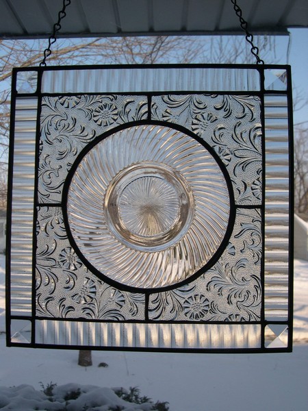 Stained Glass Panels With Depression Glass Plates