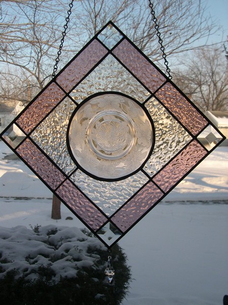 Stained Glass Panels With Depression Glass Plates