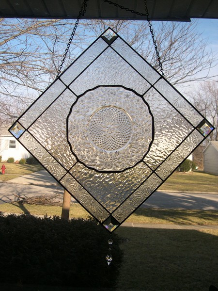 Stained Glass Panels With Depression Glass Plates
