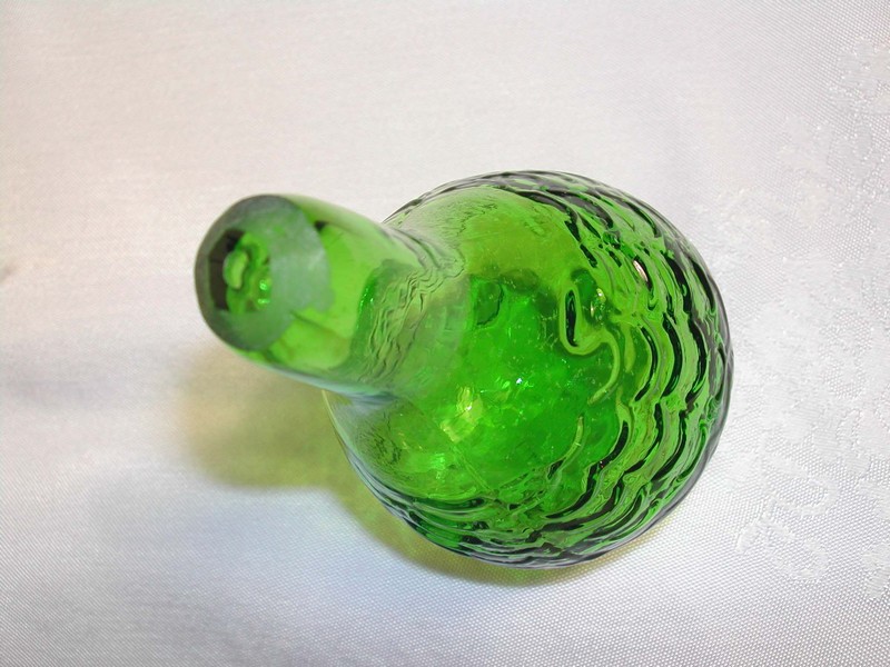 Art Glass Footed Decanter Green Beaded Cameo