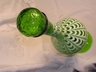 Art Glass Footed Decanter Green Beaded Cameo