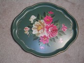 Large Old Hand Painted Toleware Style Floral Tray