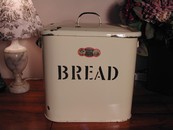 Rare Large Vintage Cream & Black English Enamelware Bread Bin