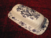 A Lovely Blue Lily Ironstone Butter Dish Staffordshire England