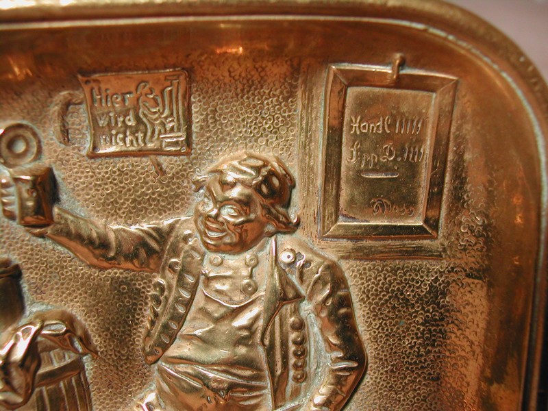 Vintage Brass Pipe Tray-Tavern Scene (Germany)