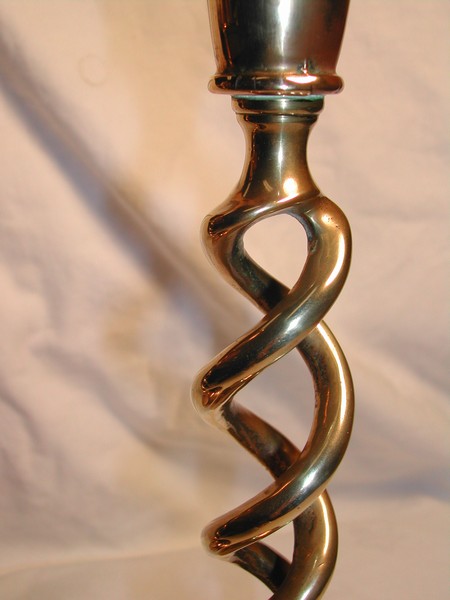 Tall English Double Open Spiral Twist  Brass Candlesticks (pair-