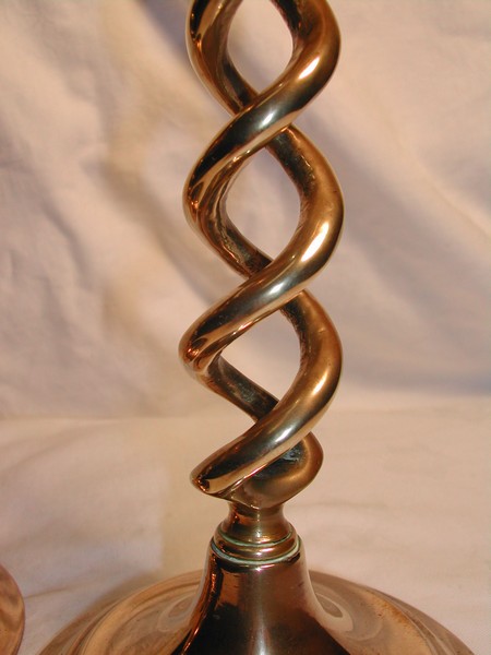Tall English Double Open Spiral Twist  Brass Candlesticks (pair-