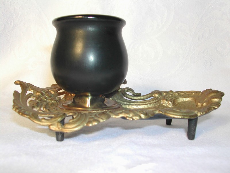 A Vintage Rococo Style Metal & Wood Pipe Holder Tray