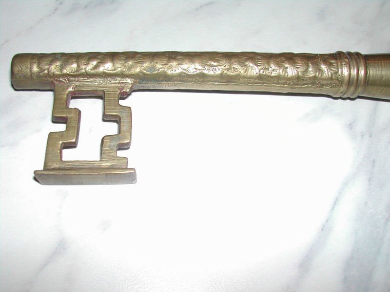 Large Brass Skeleton Key Corkscrew / Paperweight Vintage