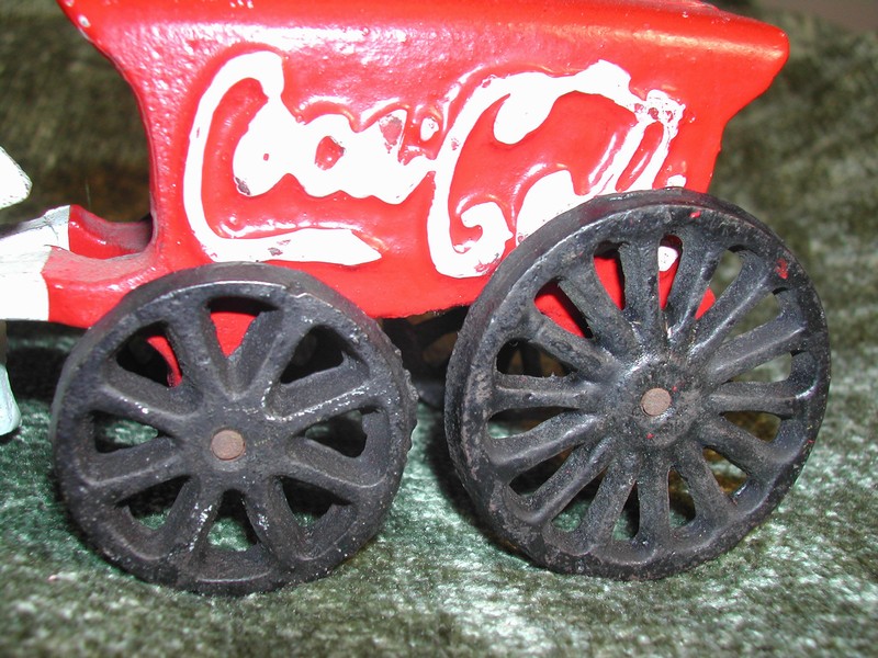 Vintage Cast Iron Coca Cola Advertising Horse Wagon Toy