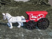 Vintage Cast Iron Coca Cola Advertising Horse Wagon Toy