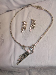 Rhinestone/Sterling by Phyllis Fashion Jewelry Necklace/Earrings