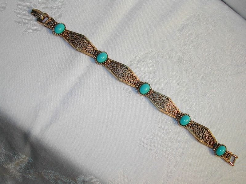 Faux Turquoise Filigree Bracelet Arthur Pepper 1955-80