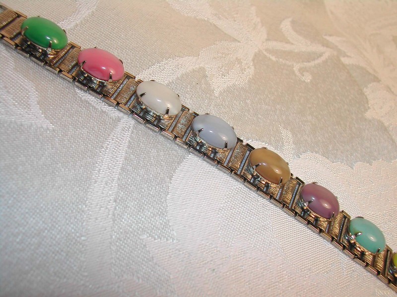 Sarah Coventry Brushed Silver tone Multicolor Cabochon Bracelet