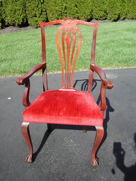 Chippendale Style Mahogany & Red Velvet Chairs