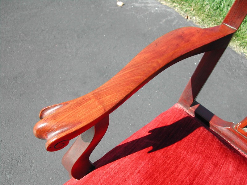 Chippendale Style Mahogany & Red Velvet Chairs