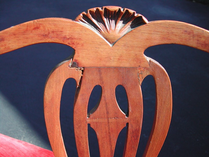 Chippendale Style Mahogany & Red Velvet Chairs