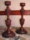 Rare Hand Carved 19th c. Treen Candlesticks - England