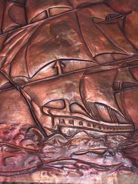 Vintage Copper Embossing of Ship