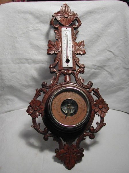 Hand Carved French Thermometer & Barometer c.1890-1900