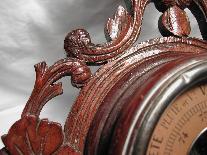 Hand Carved French Thermometer & Barometer c.1890-1900