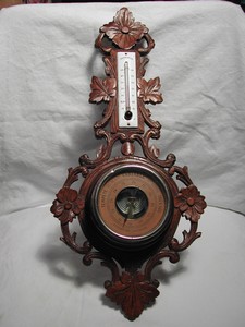 Hand Carved French Thermometer & Barometer c.1890-1900