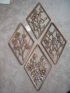 A Set of Syroco Wood Four Season Gold Plaques Vintage