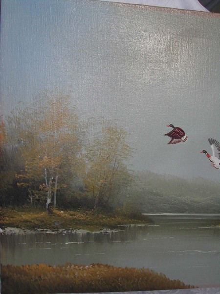 Old "Geese in the Wild" Oil Painting