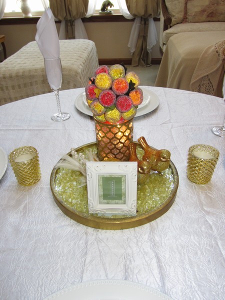 French Country Gold & Rose Jewel Lighted Centerpiece