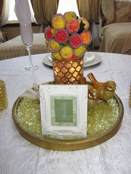 French Country Gold & Rose Jewel Lighted Centerpiece
