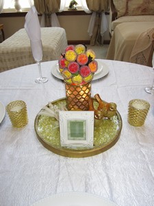 French Country Gold & Rose Jewel Lighted Centerpiece