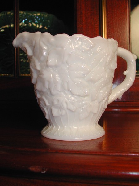 Rare Westmoreland "Bramble" Maple Leaf Milk Glass Cream/Sugar