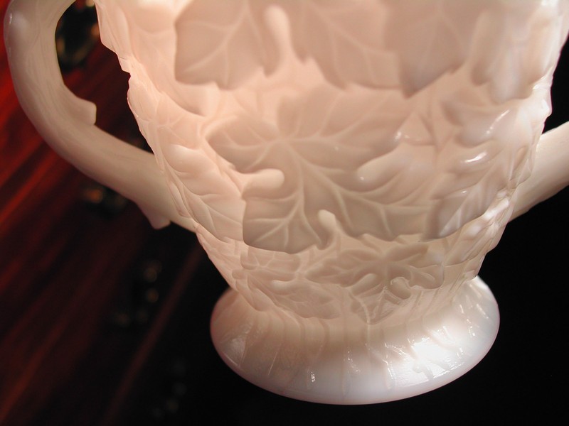 Rare Westmoreland "Bramble" Maple Leaf Milk Glass Cream/Sugar