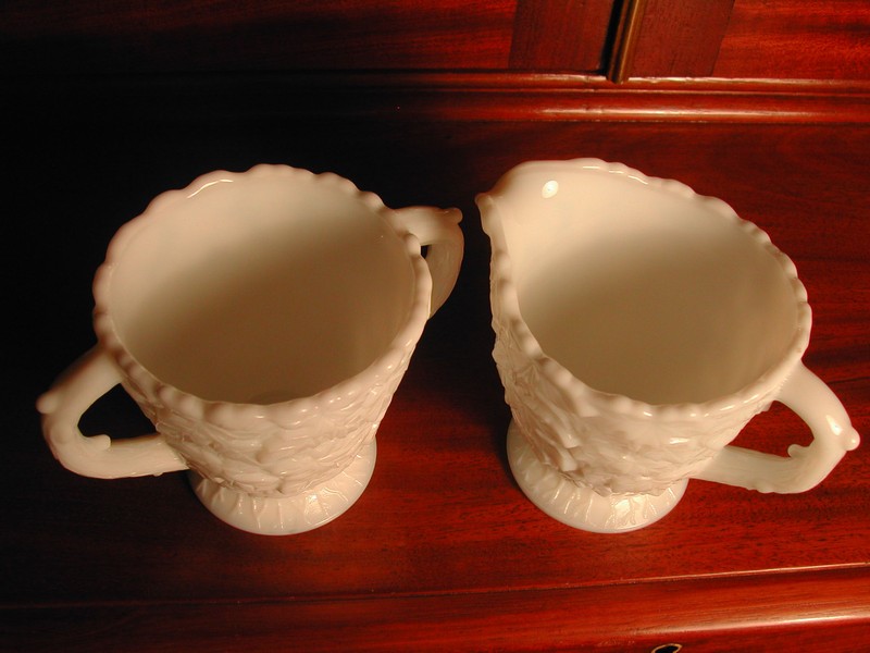 Rare Westmoreland "Bramble" Maple Leaf Milk Glass Cream/Sugar