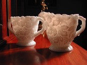 Rare Westmoreland "Bramble" Maple Leaf Milk Glass Cream/Sugar