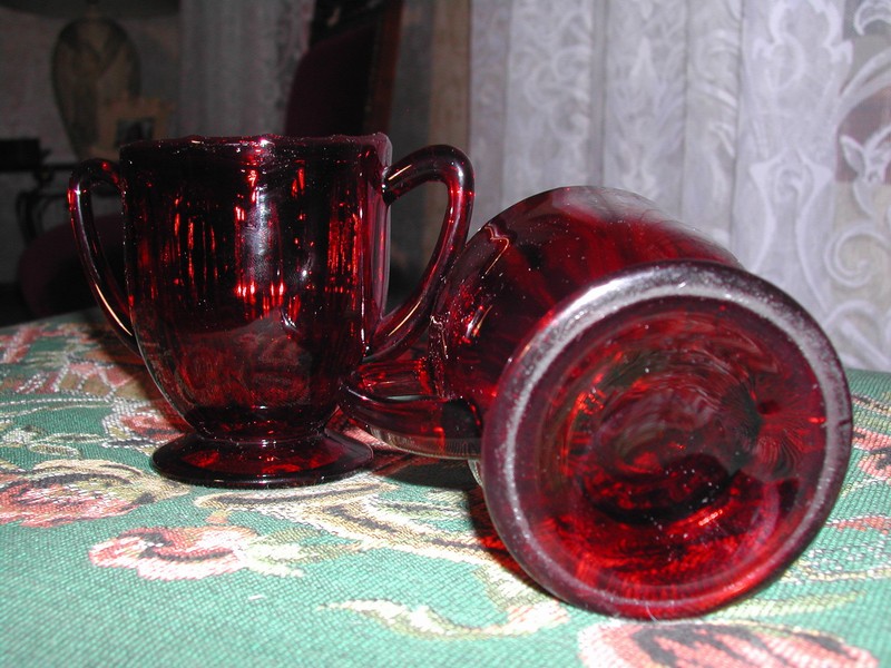 Fantastic Vintage New Martinsville Footed Ruby Glass Cream & Sug