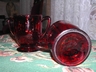 Fantastic Vintage New Martinsville Footed Ruby Glass Cream & Sug