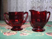 Fantastic Vintage New Martinsville Footed Ruby Glass Cream & Sug