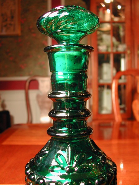 Vintage Forest Green Pressed Glass Decanter