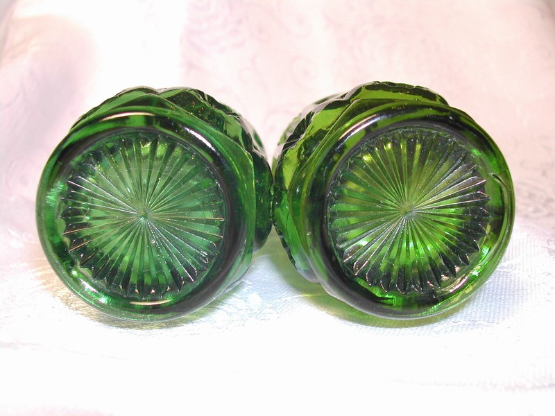 Vintage Rare Green Moon and Star Glass Salt and Pepper