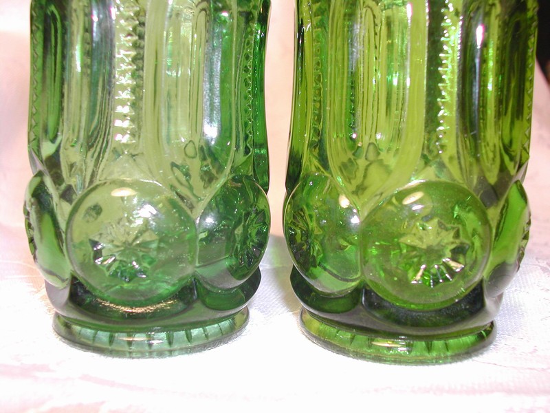 Vintage Rare Green Moon and Star Glass Salt and Pepper
