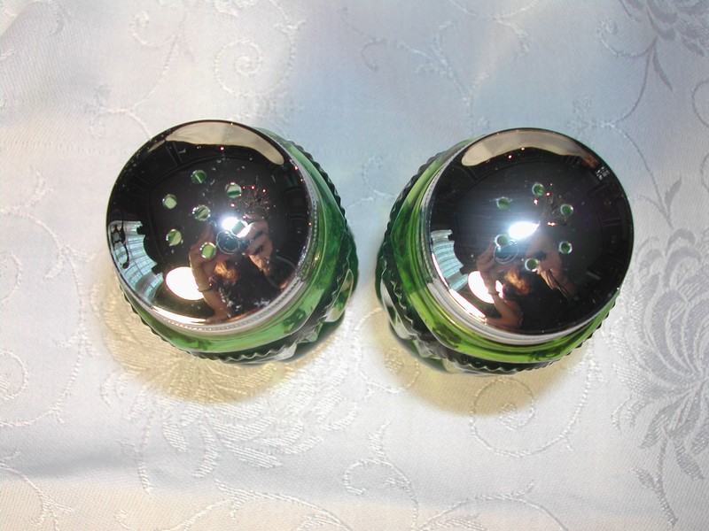Vintage Rare Green Moon and Star Glass Salt and Pepper