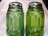 Vintage Rare Green Moon and Star Glass Salt and Pepper