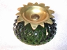French Art Nouvaeu Diamond Hobnail Glass & Brass Nut Dish