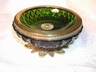French Art Nouvaeu Diamond Hobnail Glass & Brass Nut Dish