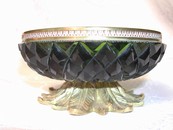 French Art Nouvaeu Diamond Hobnail Glass & Brass Nut Dish