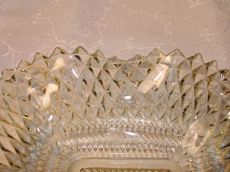 Vintage Federal Glass Diamond Point Ruffled Edge Dish Amber/Yell