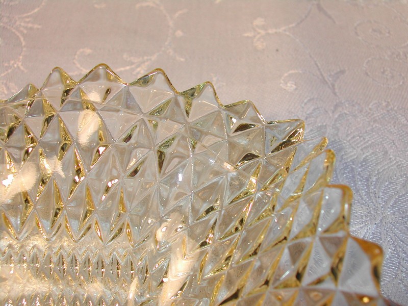 Vintage Federal Glass Diamond Point Ruffled Edge Dish Amber/Yell