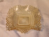 Vintage Federal Glass Diamond Point Ruffled Edge Dish Amber/Yell