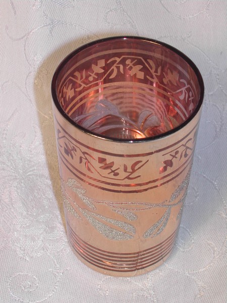 Vintage Art Deco Pink Lustre & Gold Juice Glass